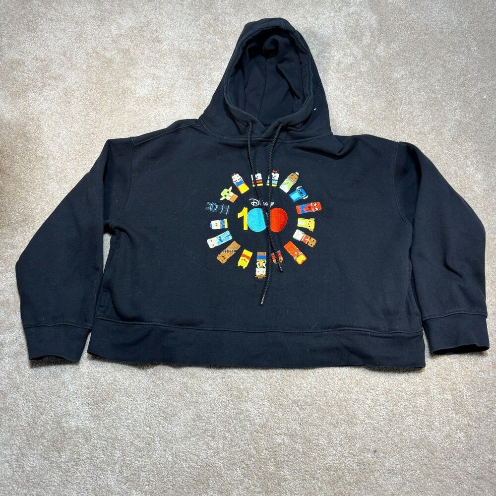 Disney Hoodie Womens L Black 100th Anniversary Pockets Sweatshirt Pullover
